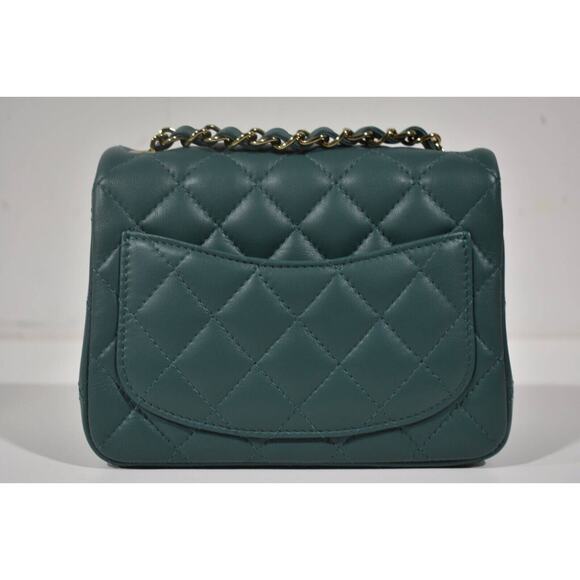 Chanel 21A Green Square Mini Flap CC Logo Quilted Gold Chain Crossbody Bag - Picture 6 of 9